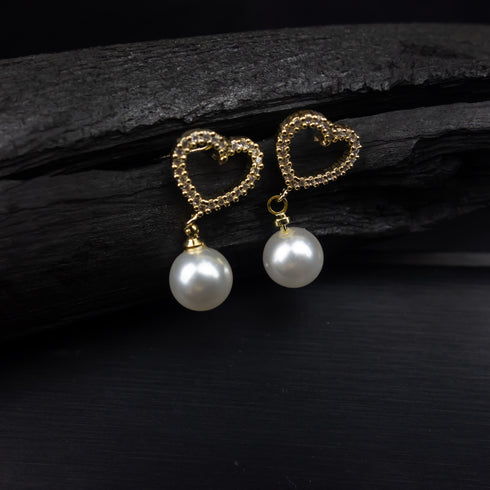 Regal Heart Pearl Drops Earrings - D38-1